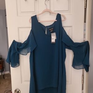 City Chic teal cold shoulder tunic blouse